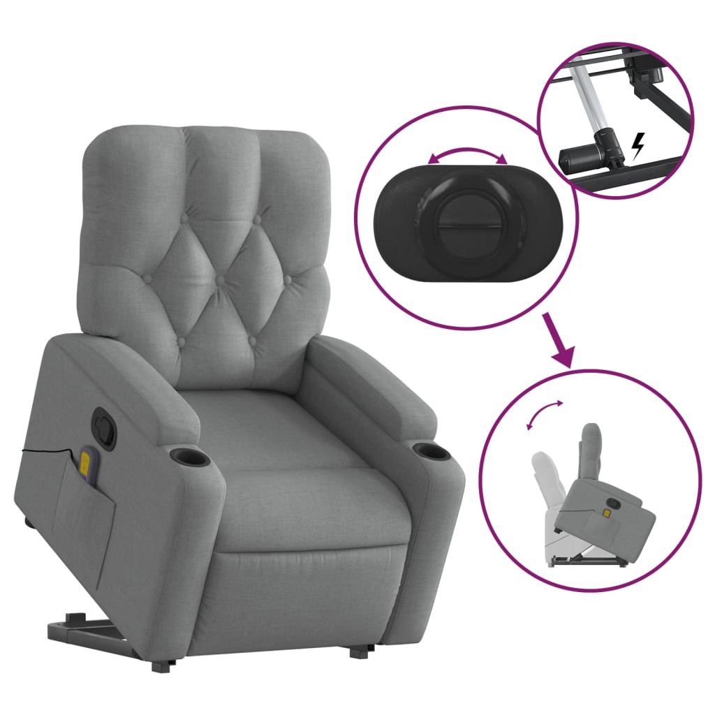 vidaXL Stand up Massage Recliner Chair Light Gray Fabric