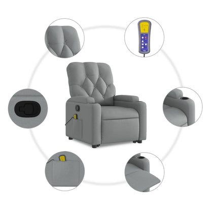 vidaXL Stand up Massage Recliner Chair Light Gray Fabric