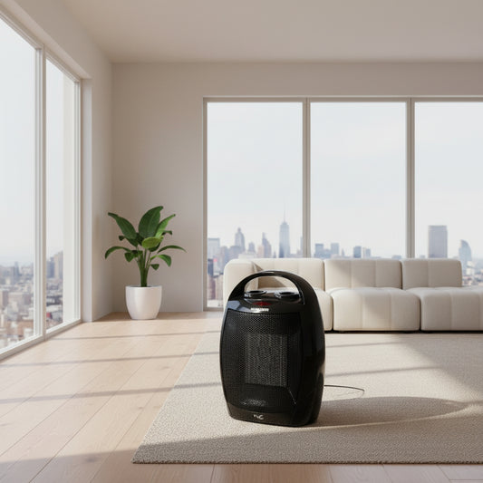 Vie Air 1500W Portable 2 Settings Black Ceramic Heater with Adjustable Thermostat